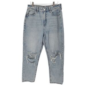 American Eagle Mom Straight Jean Size 10 Distresssed Light Wash Stretch